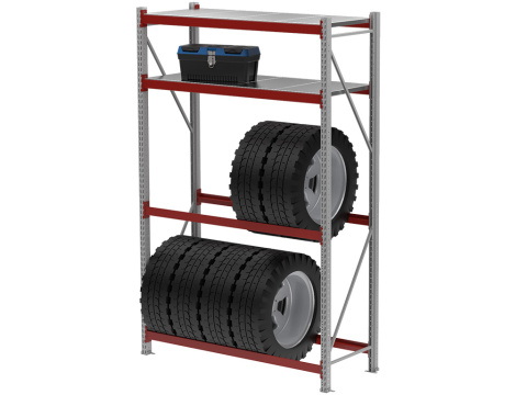 Стеллаж MGK для хранения шин 2000х1200х500 (4 яруса, 2 с настилом, 2 без, 330 кг. на ярус)